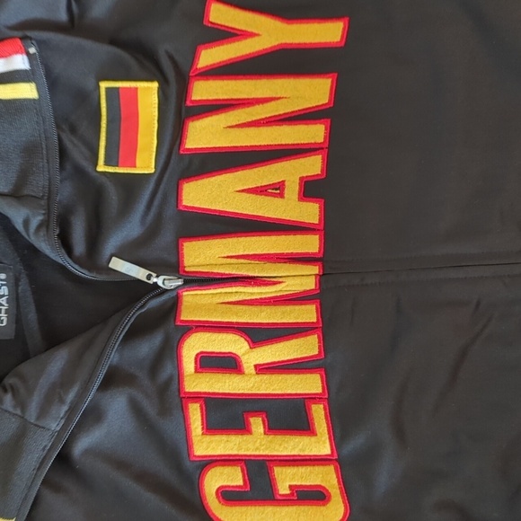 Ghast Black/Red/Gold Bomber Soccer Embroidered Jacket German Flag Details Sz L - Picture 3 of 8
